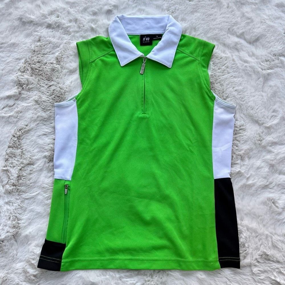 NVO Sleeveless Athletic Collared Polo Shirt Golf Tennis Top Green Black White S
